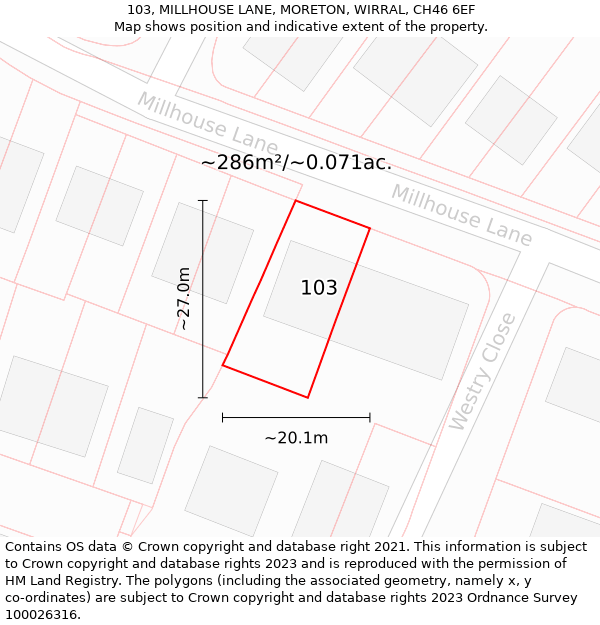 103, MILLHOUSE LANE, MORETON, WIRRAL, CH46 6EF: Plot and title map