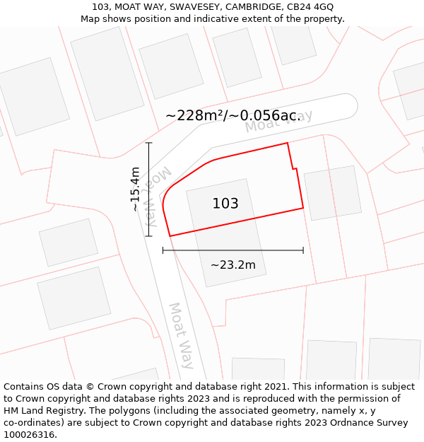 103, MOAT WAY, SWAVESEY, CAMBRIDGE, CB24 4GQ: Plot and title map