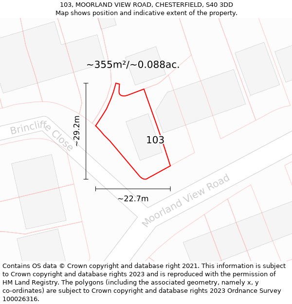 103, MOORLAND VIEW ROAD, CHESTERFIELD, S40 3DD: Plot and title map