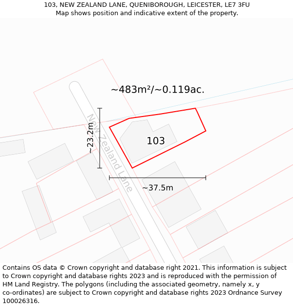 103, NEW ZEALAND LANE, QUENIBOROUGH, LEICESTER, LE7 3FU: Plot and title map