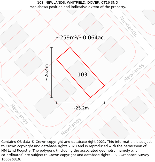 103, NEWLANDS, WHITFIELD, DOVER, CT16 3ND: Plot and title map