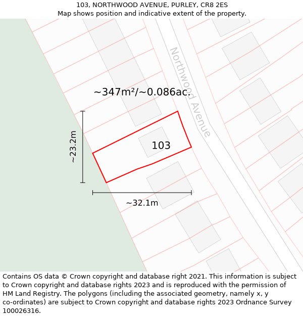 103, NORTHWOOD AVENUE, PURLEY, CR8 2ES: Plot and title map