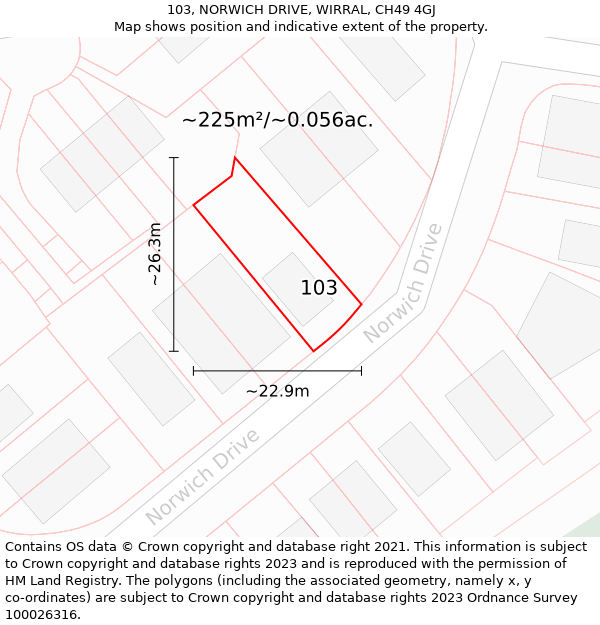 103, NORWICH DRIVE, WIRRAL, CH49 4GJ: Plot and title map