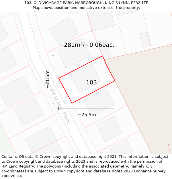 103, OLD VICARAGE PARK, NARBOROUGH, KING'S LYNN, PE32 1TF: Plot and title map