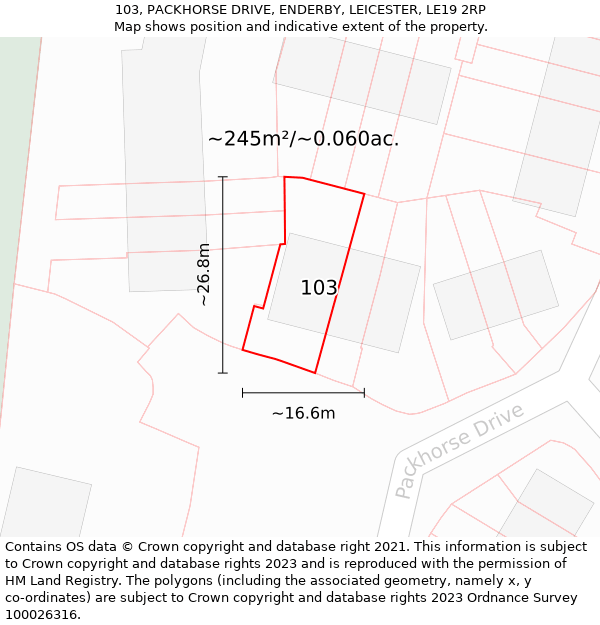 103, PACKHORSE DRIVE, ENDERBY, LEICESTER, LE19 2RP: Plot and title map