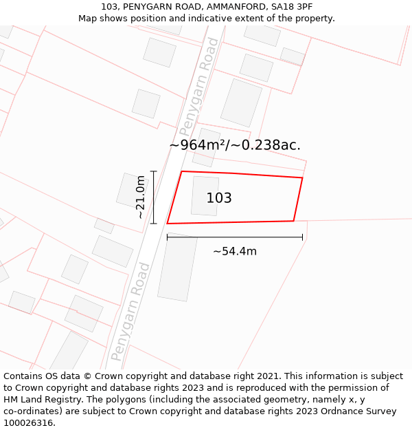 103, PENYGARN ROAD, AMMANFORD, SA18 3PF: Plot and title map