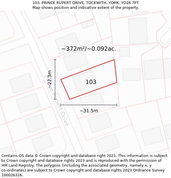 103, PRINCE RUPERT DRIVE, TOCKWITH, YORK, YO26 7PT: Plot and title map