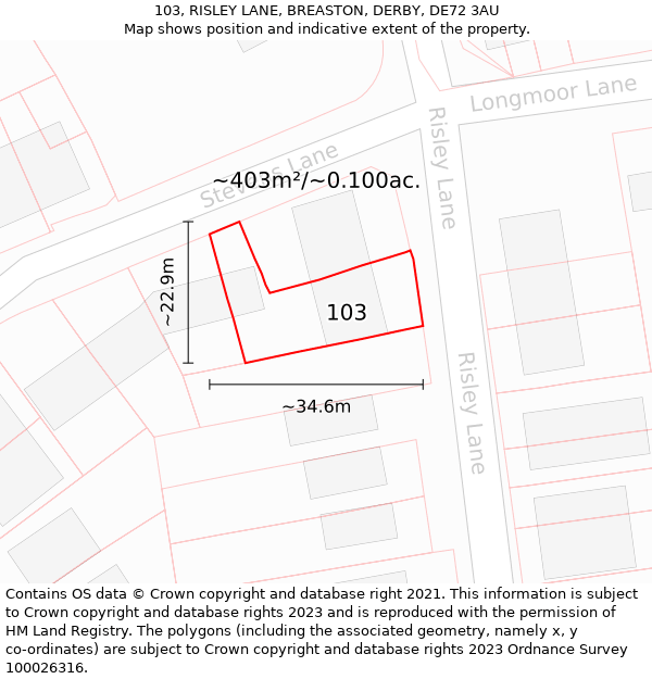 103, RISLEY LANE, BREASTON, DERBY, DE72 3AU: Plot and title map