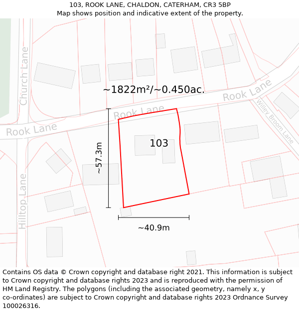 103, ROOK LANE, CHALDON, CATERHAM, CR3 5BP: Plot and title map