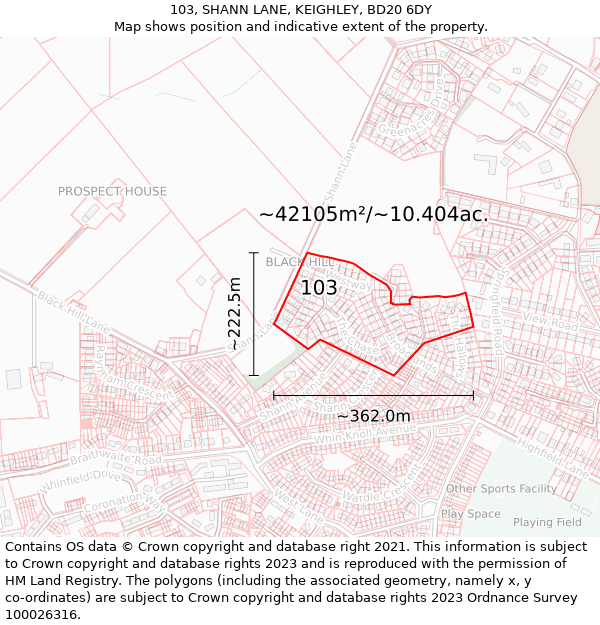 103, SHANN LANE, KEIGHLEY, BD20 6DY: Plot and title map