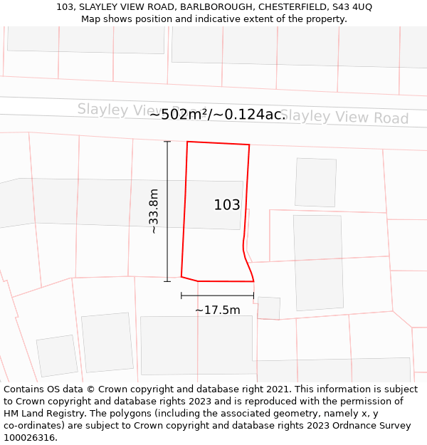 103, SLAYLEY VIEW ROAD, BARLBOROUGH, CHESTERFIELD, S43 4UQ: Plot and title map