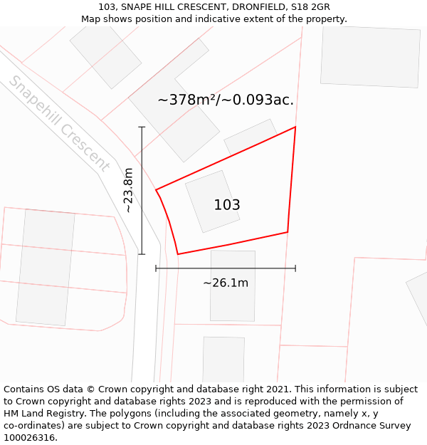 103, SNAPE HILL CRESCENT, DRONFIELD, S18 2GR: Plot and title map