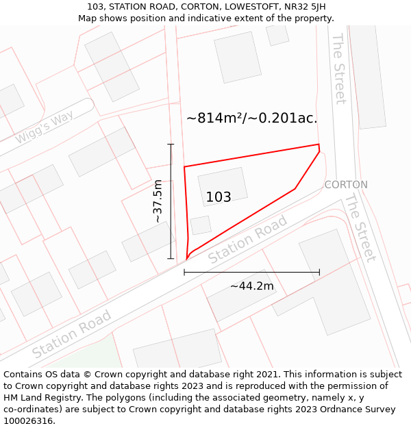 103, STATION ROAD, CORTON, LOWESTOFT, NR32 5JH: Plot and title map