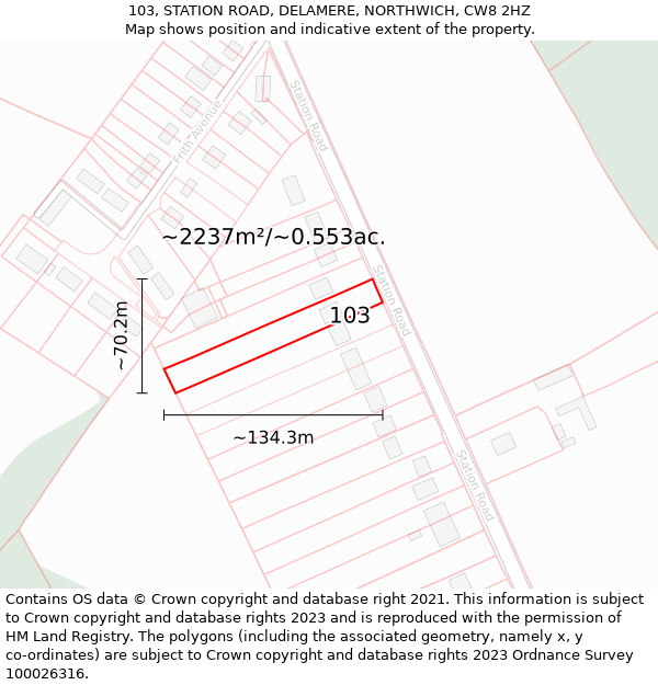 103, STATION ROAD, DELAMERE, NORTHWICH, CW8 2HZ: Plot and title map