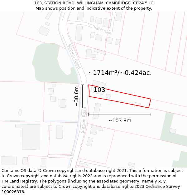 103, STATION ROAD, WILLINGHAM, CAMBRIDGE, CB24 5HG: Plot and title map