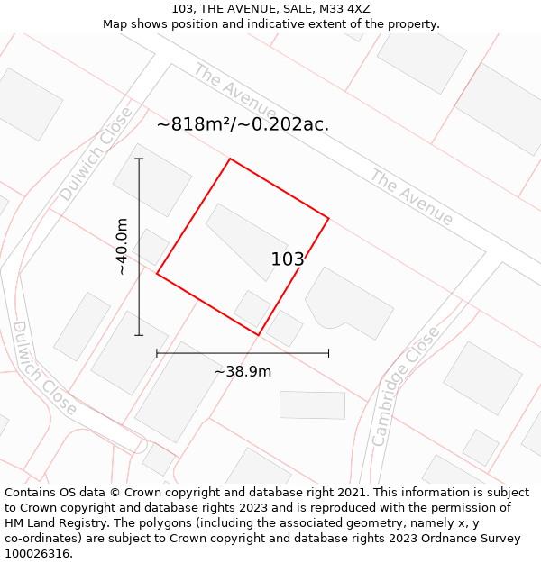 103, THE AVENUE, SALE, M33 4XZ: Plot and title map