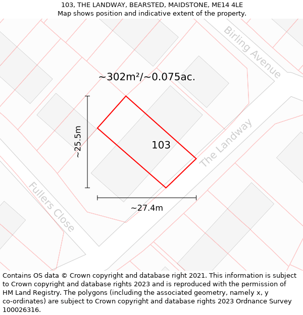 103, THE LANDWAY, BEARSTED, MAIDSTONE, ME14 4LE: Plot and title map