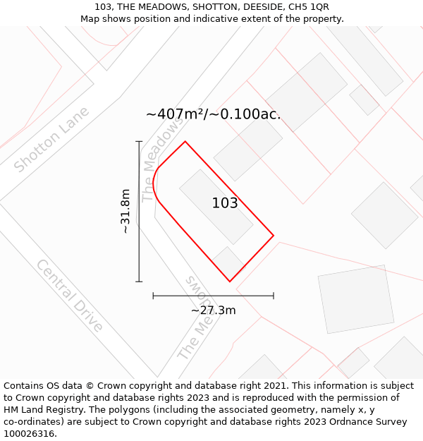103, THE MEADOWS, SHOTTON, DEESIDE, CH5 1QR: Plot and title map