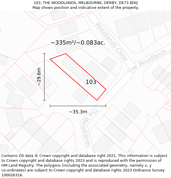 103, THE WOODLANDS, MELBOURNE, DERBY, DE73 8DQ: Plot and title map