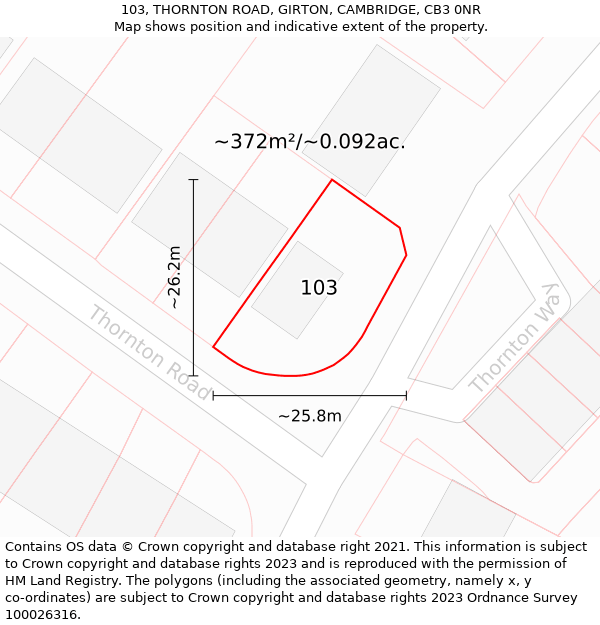 103, THORNTON ROAD, GIRTON, CAMBRIDGE, CB3 0NR: Plot and title map