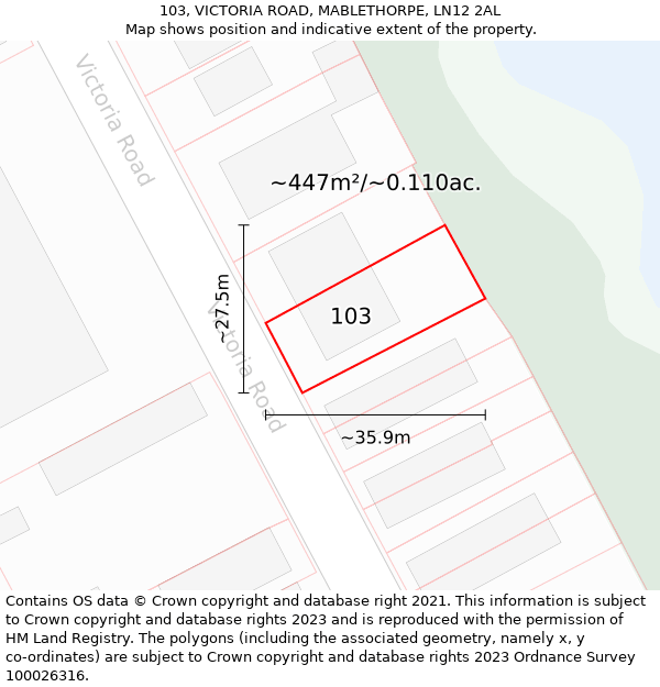 103, VICTORIA ROAD, MABLETHORPE, LN12 2AL: Plot and title map