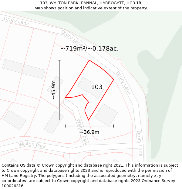 103, WALTON PARK, PANNAL, HARROGATE, HG3 1RJ: Plot and title map