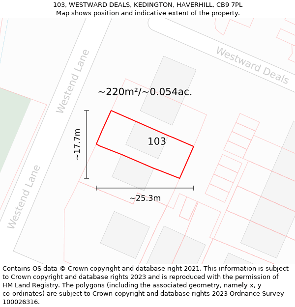 103, WESTWARD DEALS, KEDINGTON, HAVERHILL, CB9 7PL: Plot and title map