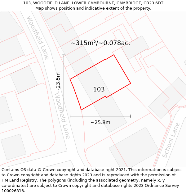 103, WOODFIELD LANE, LOWER CAMBOURNE, CAMBRIDGE, CB23 6DT: Plot and title map