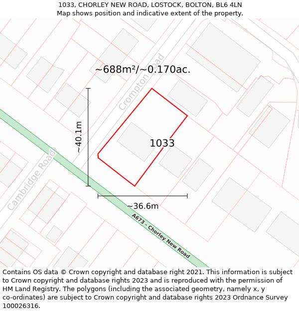 1033, CHORLEY NEW ROAD, LOSTOCK, BOLTON, BL6 4LN: Plot and title map