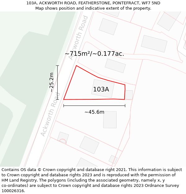 103A, ACKWORTH ROAD, FEATHERSTONE, PONTEFRACT, WF7 5ND: Plot and title map