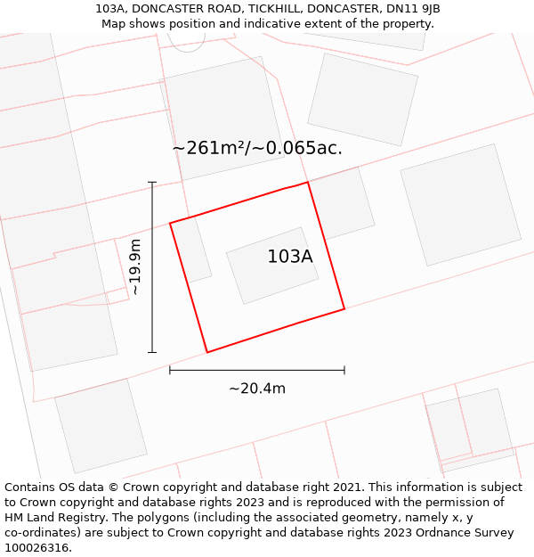 103A, DONCASTER ROAD, TICKHILL, DONCASTER, DN11 9JB: Plot and title map