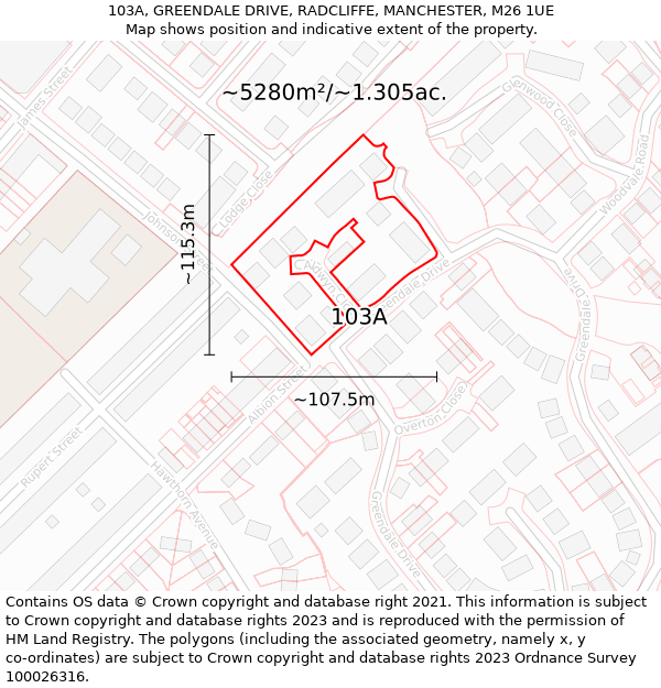 103A, GREENDALE DRIVE, RADCLIFFE, MANCHESTER, M26 1UE: Plot and title map