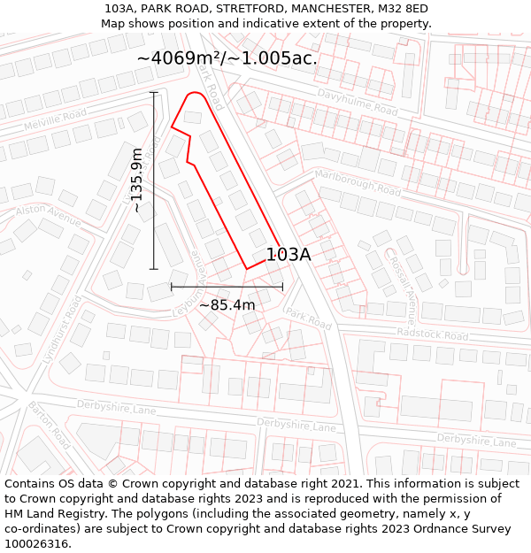 103A, PARK ROAD, STRETFORD, MANCHESTER, M32 8ED: Plot and title map