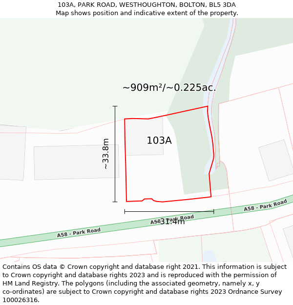 103A, PARK ROAD, WESTHOUGHTON, BOLTON, BL5 3DA: Plot and title map