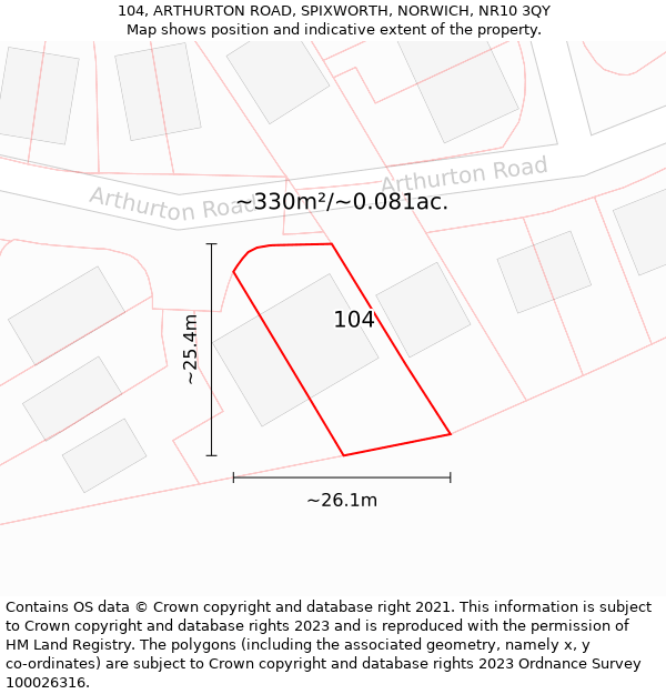 104, ARTHURTON ROAD, SPIXWORTH, NORWICH, NR10 3QY: Plot and title map