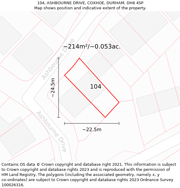 104, ASHBOURNE DRIVE, COXHOE, DURHAM, DH6 4SP: Plot and title map