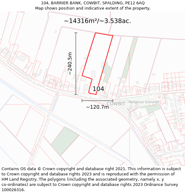 104, BARRIER BANK, COWBIT, SPALDING, PE12 6AQ: Plot and title map