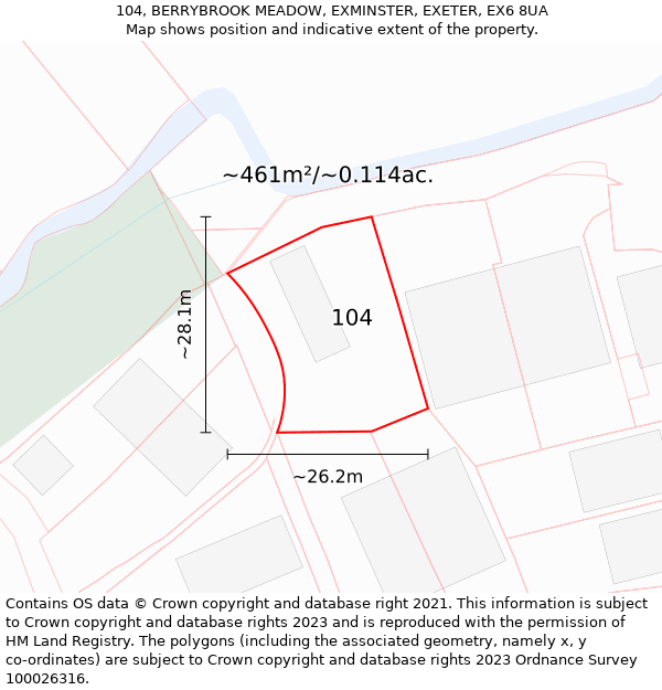 104, BERRYBROOK MEADOW, EXMINSTER, EXETER, EX6 8UA: Plot and title map