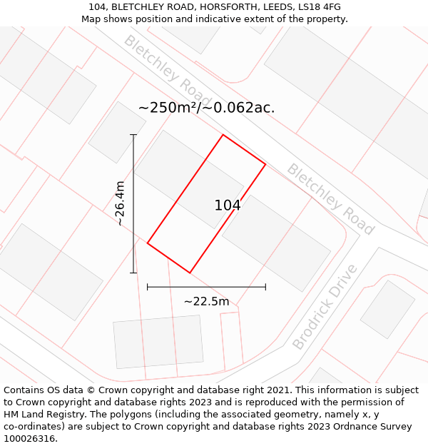 104, BLETCHLEY ROAD, HORSFORTH, LEEDS, LS18 4FG: Plot and title map