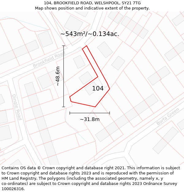 104, BROOKFIELD ROAD, WELSHPOOL, SY21 7TG: Plot and title map