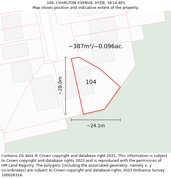 104, CHARLTON AVENUE, HYDE, SK14 4ES: Plot and title map