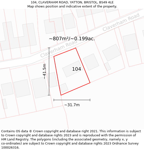 104, CLAVERHAM ROAD, YATTON, BRISTOL, BS49 4LE: Plot and title map