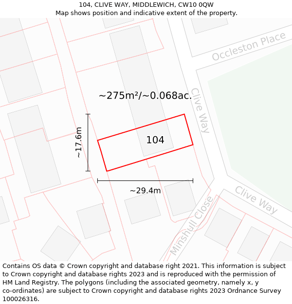 104, CLIVE WAY, MIDDLEWICH, CW10 0QW: Plot and title map