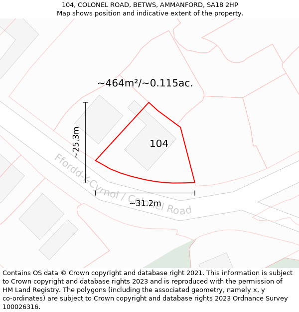 104, COLONEL ROAD, BETWS, AMMANFORD, SA18 2HP: Plot and title map