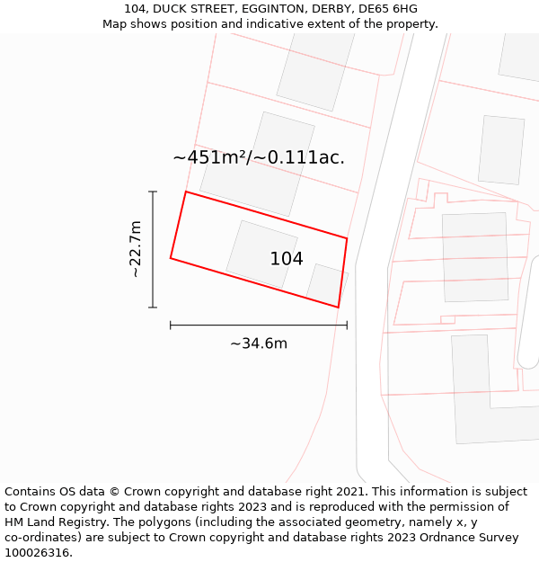 104, DUCK STREET, EGGINTON, DERBY, DE65 6HG: Plot and title map