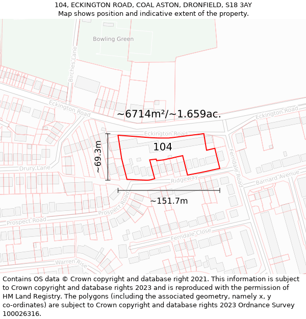 104, ECKINGTON ROAD, COAL ASTON, DRONFIELD, S18 3AY: Plot and title map