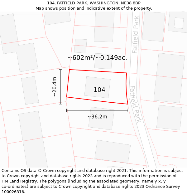 104, FATFIELD PARK, WASHINGTON, NE38 8BP: Plot and title map