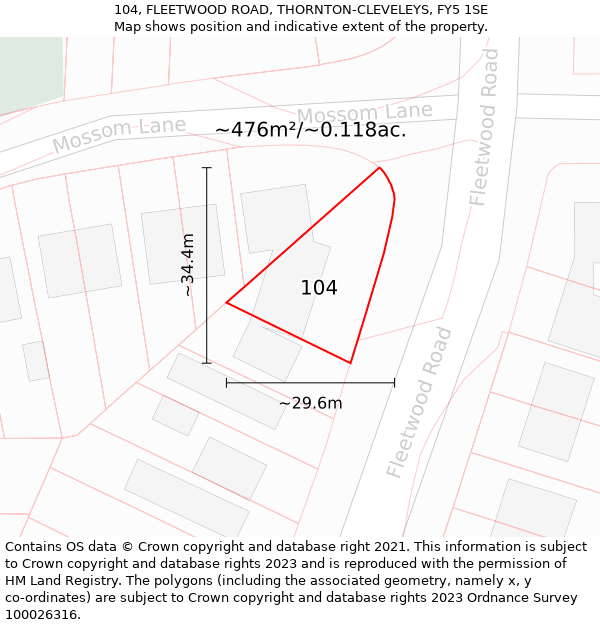 104, FLEETWOOD ROAD, THORNTON-CLEVELEYS, FY5 1SE: Plot and title map