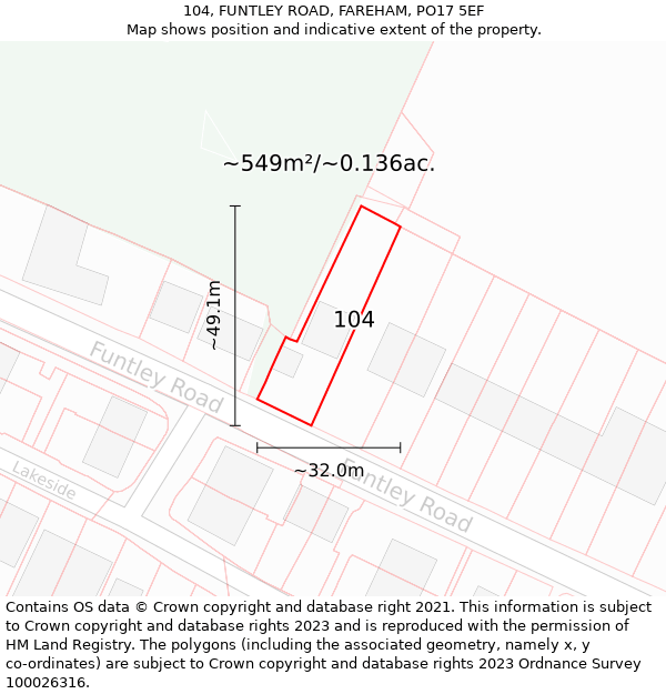 104, FUNTLEY ROAD, FAREHAM, PO17 5EF: Plot and title map