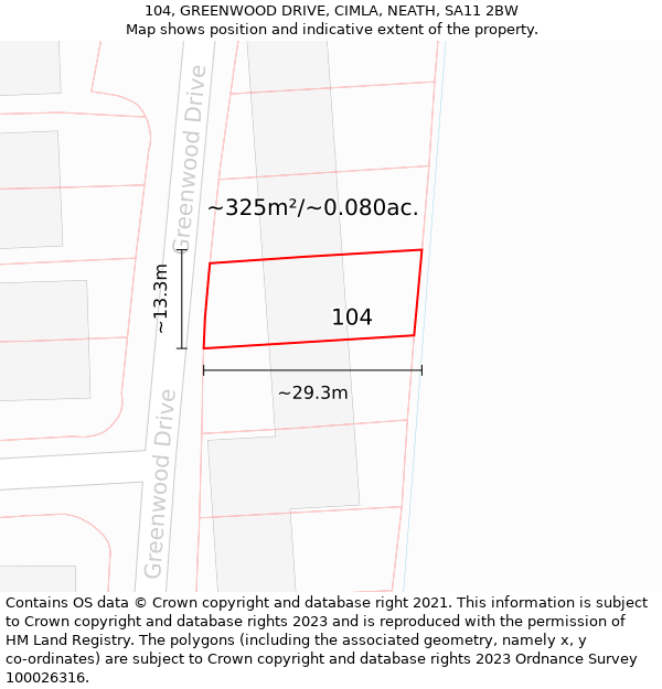 104, GREENWOOD DRIVE, CIMLA, NEATH, SA11 2BW: Plot and title map